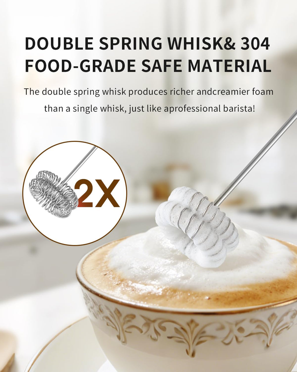 CIRCLE JOY Rechargeable Milk Frother Handheld, Dual Coil Whisk Head Electric Coffee Frother, Portable Hand Frother Wand Drink Mixer for Matcha Lattes Cappuccino, Kitchen Gifts, Black