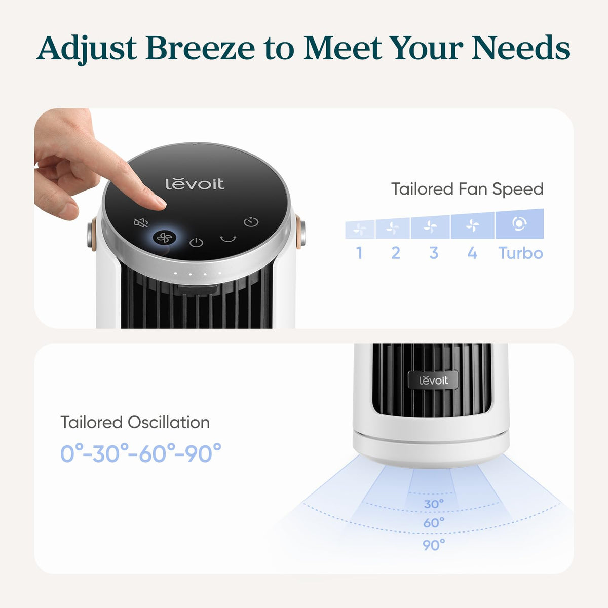 Levoit Tower Fan for Bedroom, Standing Fan with 36”-47” Adjustable Height