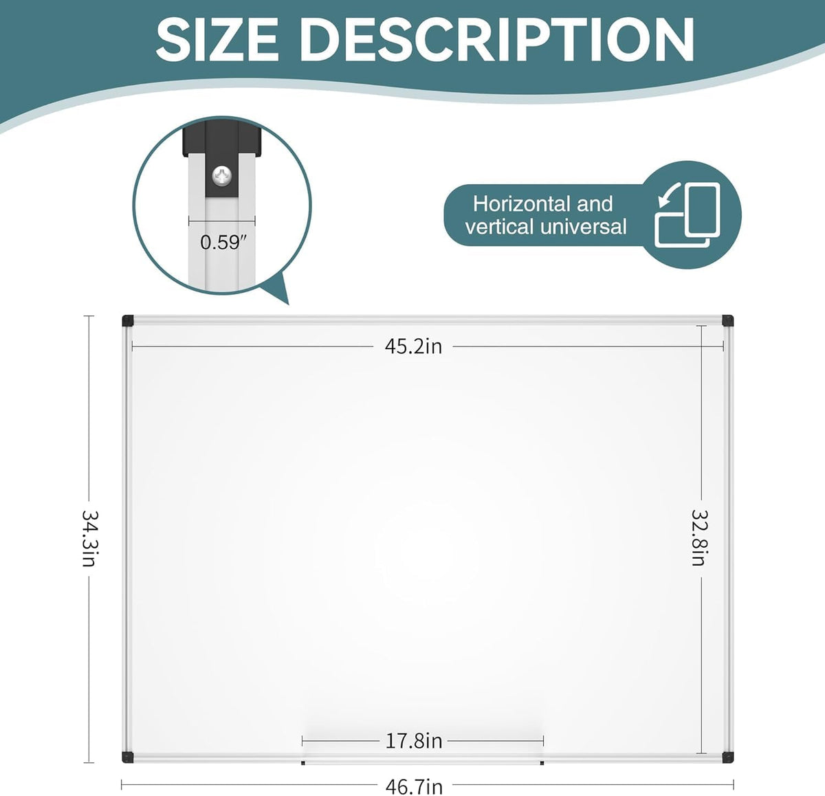 Magnetic Dry Erase Whiteboard, 46 x 33 Inch / 1 Magnetic Eraser, 2 Pens, Marker Tray, 6 Magnets