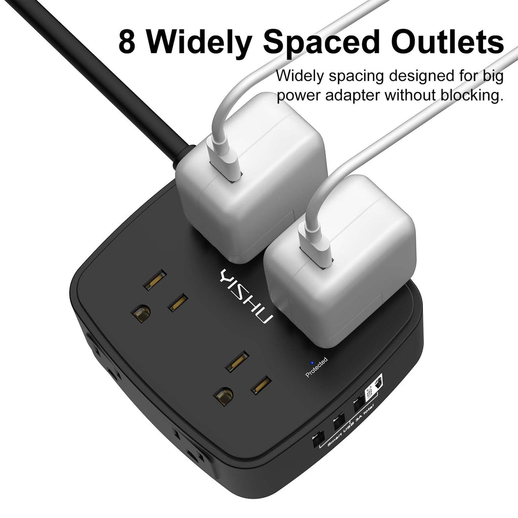 YISHU 6Ft Surge Protector Power Strip with 8 Widely Outlets & 4 USB Ports