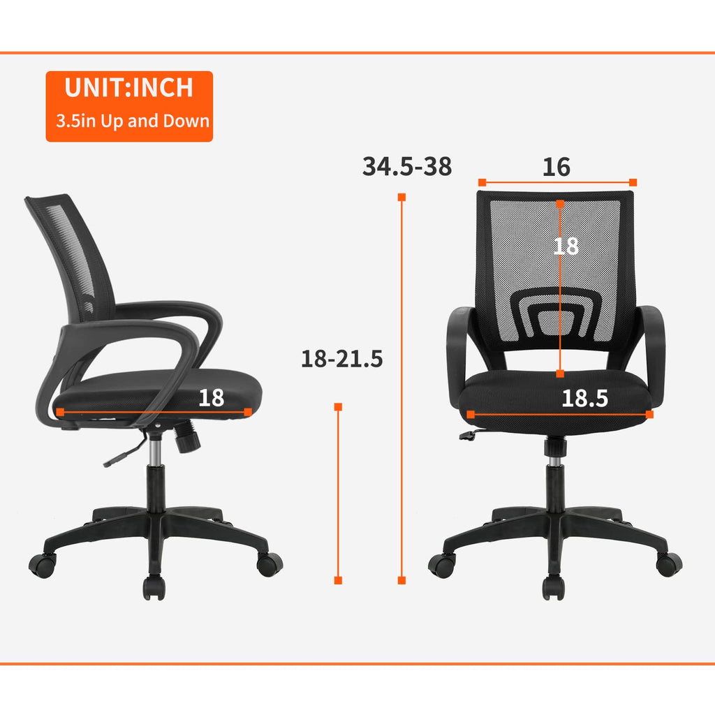 Ergonomic Office Chair | Mid-Back Swivel Desk Chair | with Lumbar Support