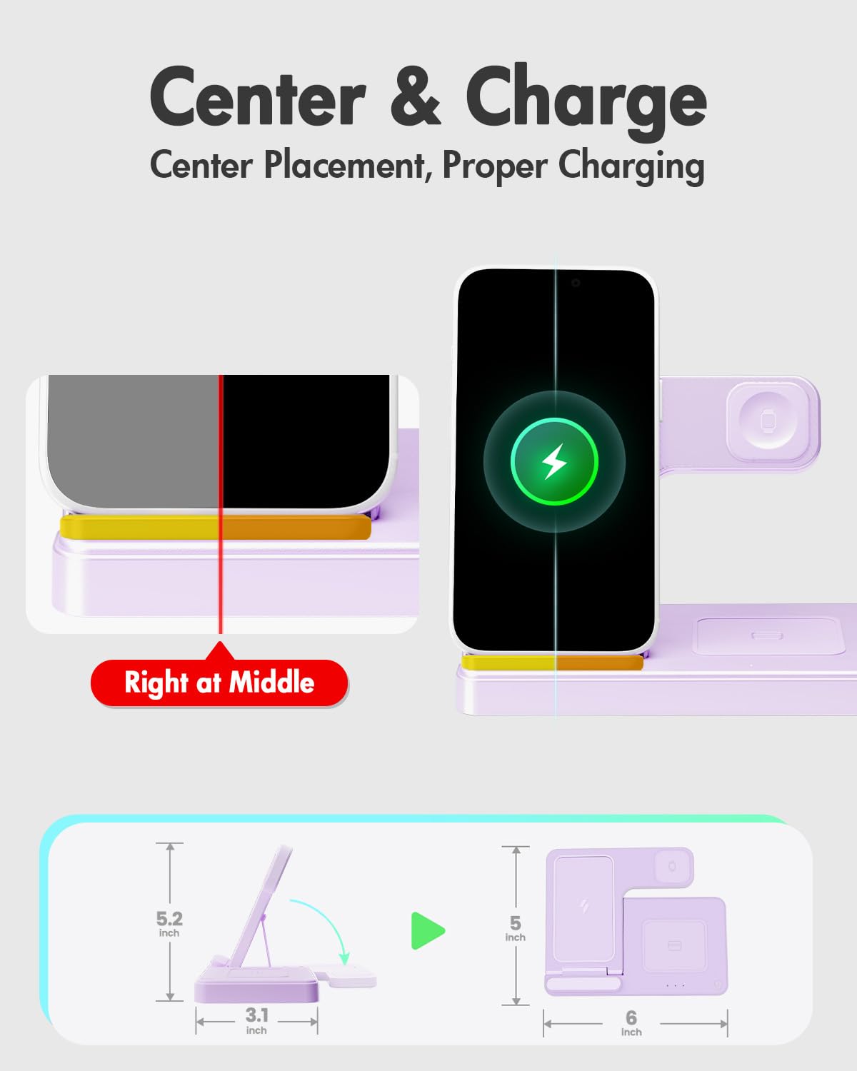 Wireless Charging Station for Apple Devices | 3 in 1 (I phones, Apple Watches, Airpods