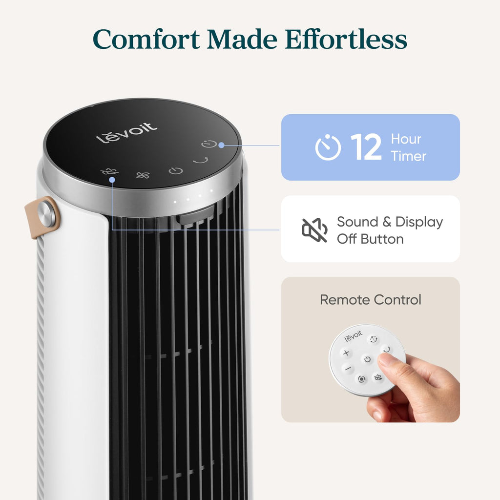 Levoit Tower Fan for Bedroom, Standing Fan with 36”-47” Adjustable Height