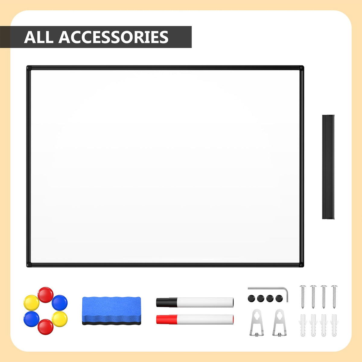 Magnetic Dry Erase Whiteboard, 46 x 33 Inch / 1 Magnetic Eraser, 2 Pens, Marker Tray, 6 Magnets