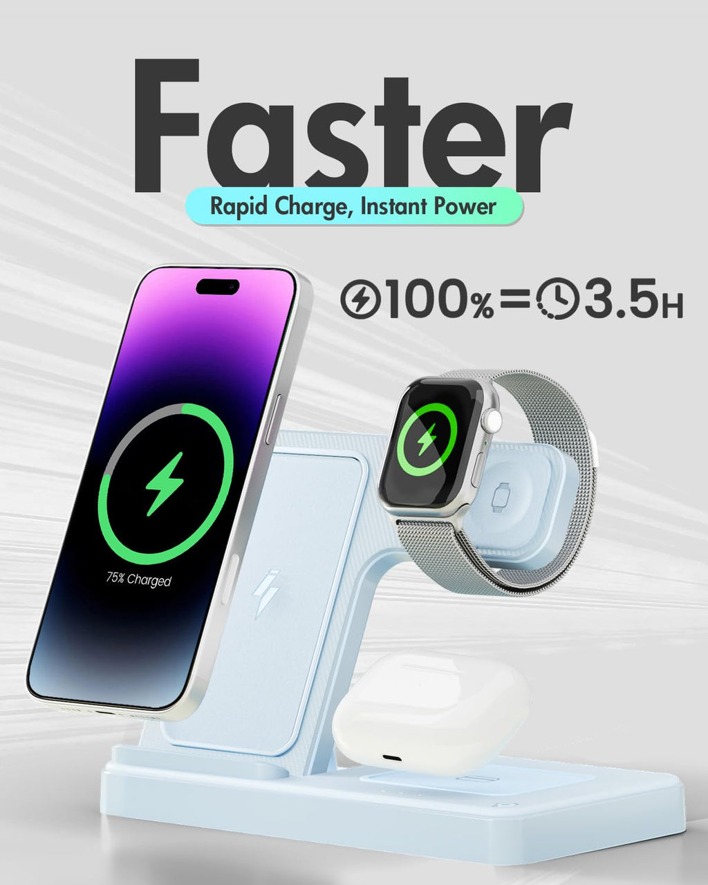 Wireless Charging Station for Apple Devices | 3 in 1 (I phones, Apple Watches, Airpods