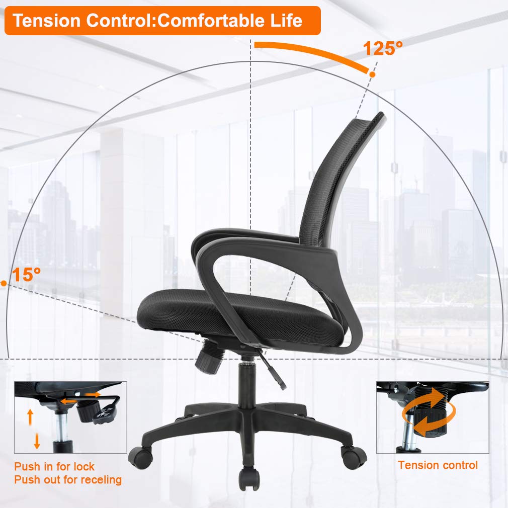 Ergonomic Office Chair | Mid-Back Swivel Desk Chair | with Lumbar Support