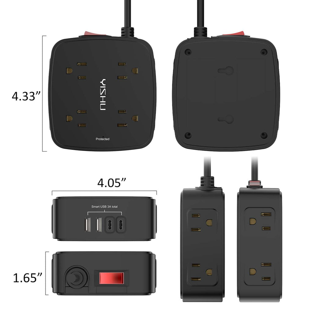 YISHU 6Ft Surge Protector Power Strip with 8 Widely Outlets & 4 USB Ports