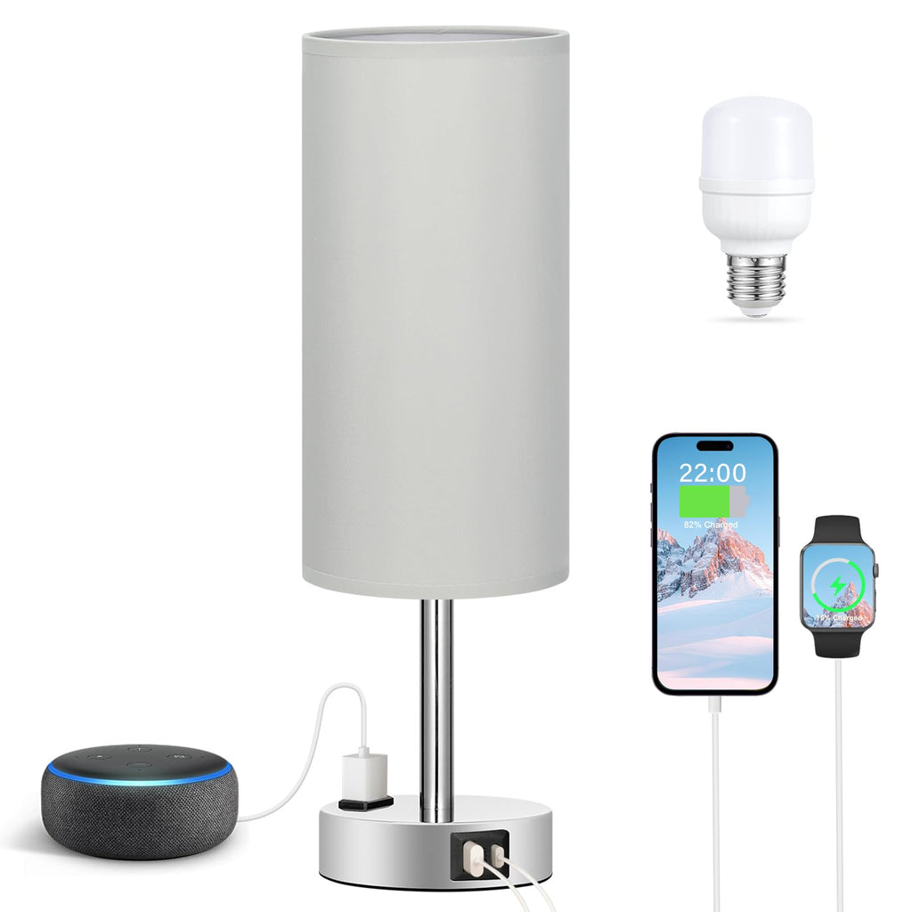 Bedside Table Lamp - Dimmable Touch, Wood-Grain Metal Base