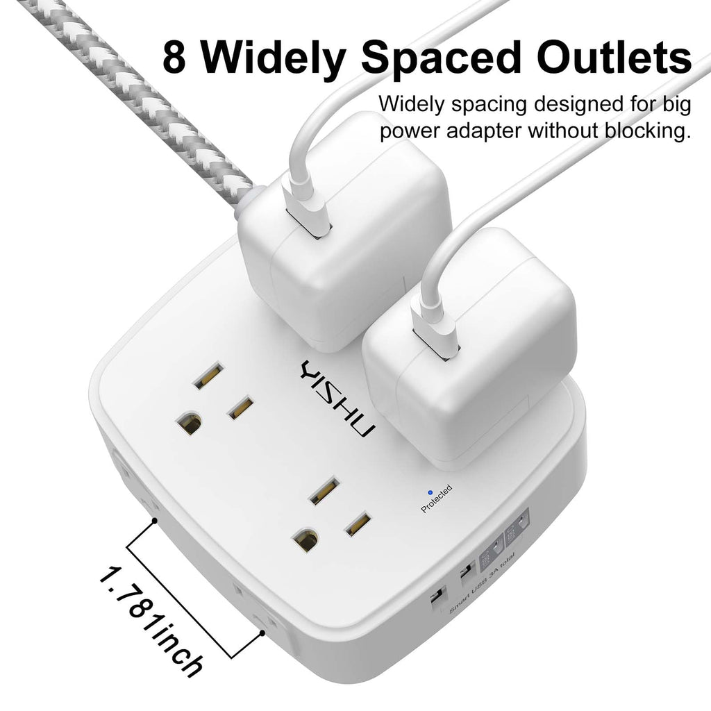 YISHU 6Ft Surge Protector Power Strip with 8 Widely Outlets & 4 USB Ports