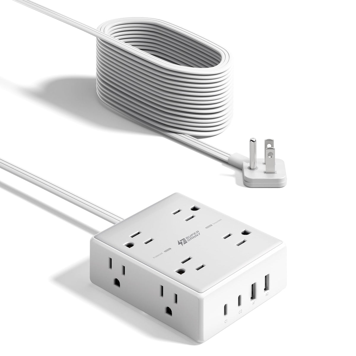 Extension Cord,Flat Plug Surge Protector Power Strip,10Ft | 8 AC & 4 USB Ports