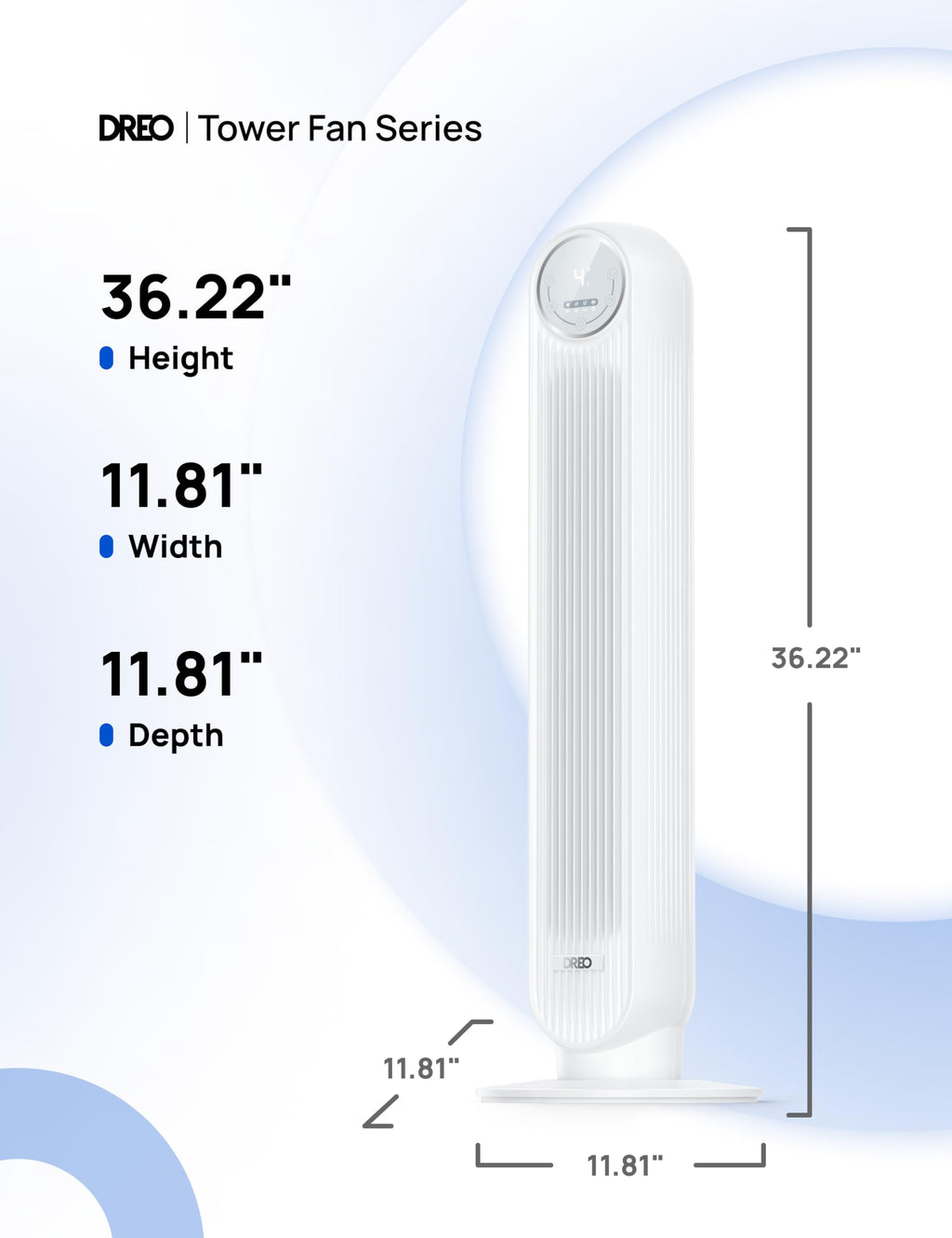 DREO Tower Fan for Bedroom, 25ft/s Velocity, 28dB Ultra Quiet, 4 Speeds
