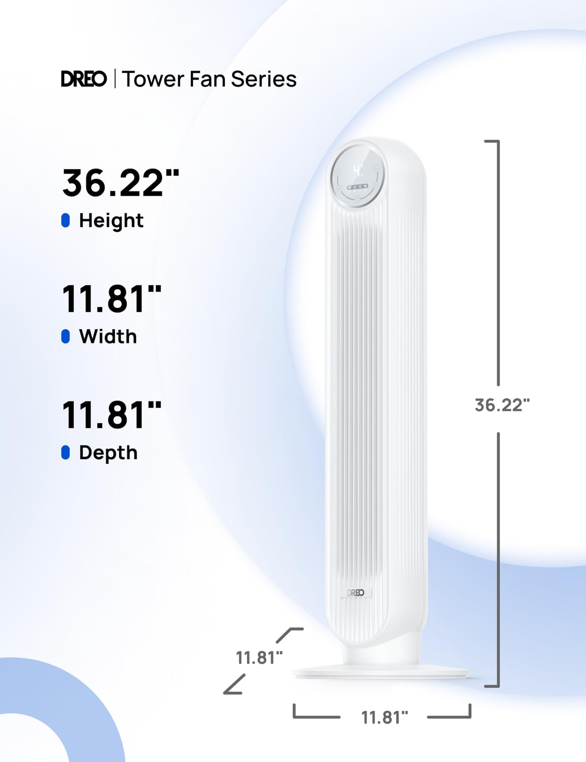 DREO Tower Fan for Bedroom, 25ft/s Velocity, 28dB Ultra Quiet, 4 Speeds