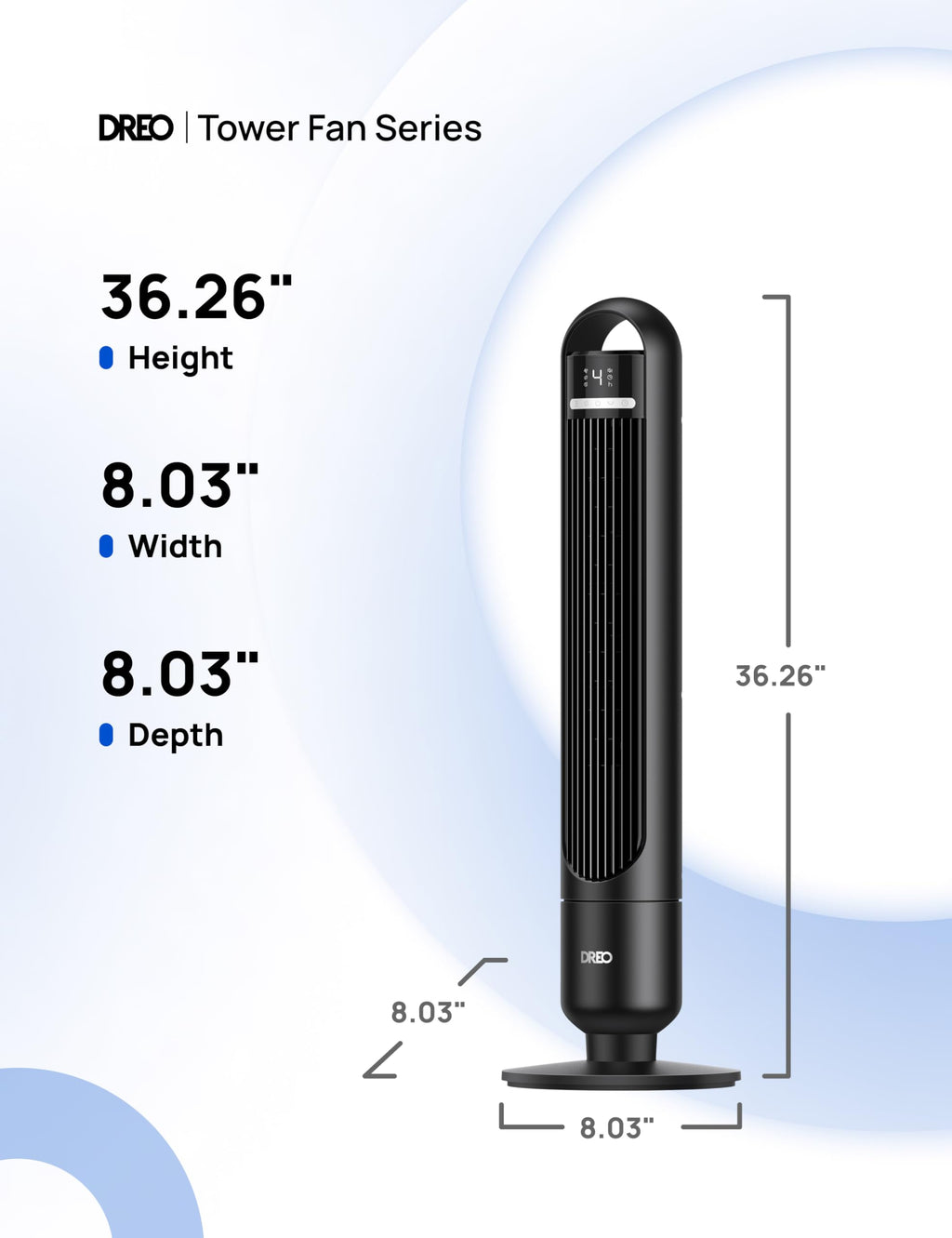 DREO Tower Fan for Bedroom, 25ft/s Velocity, 28dB Ultra Quiet, 4 Speeds