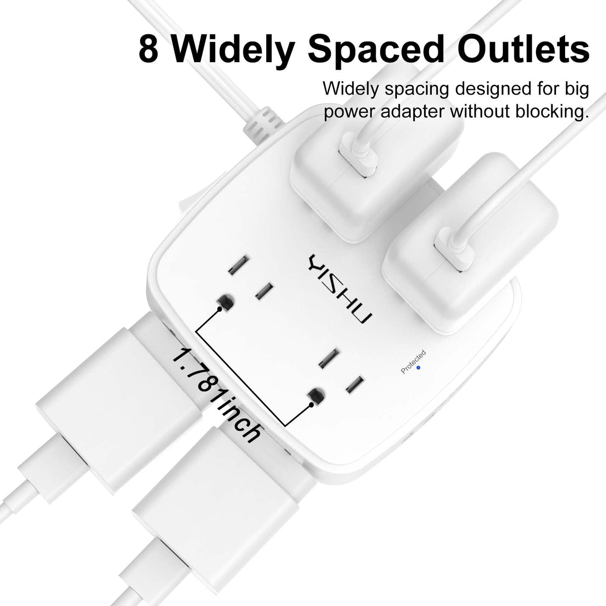 YISHU 6Ft Surge Protector Power Strip with 8 Widely Outlets & 4 USB Ports