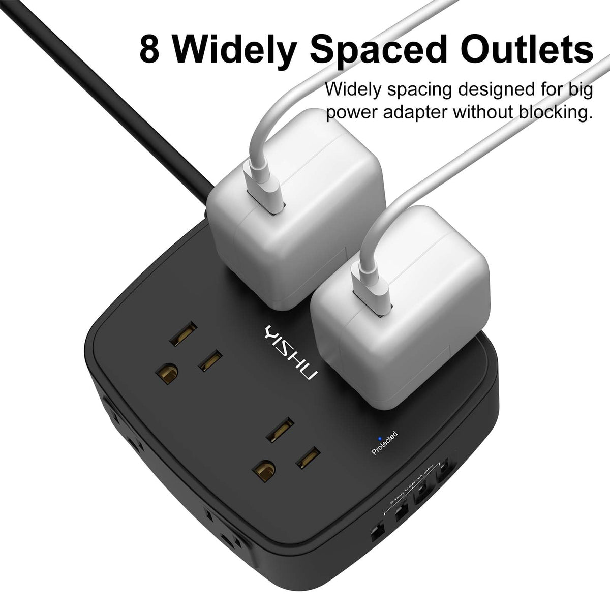 YISHU 6Ft Surge Protector Power Strip with 8 Widely Outlets & 4 USB Ports