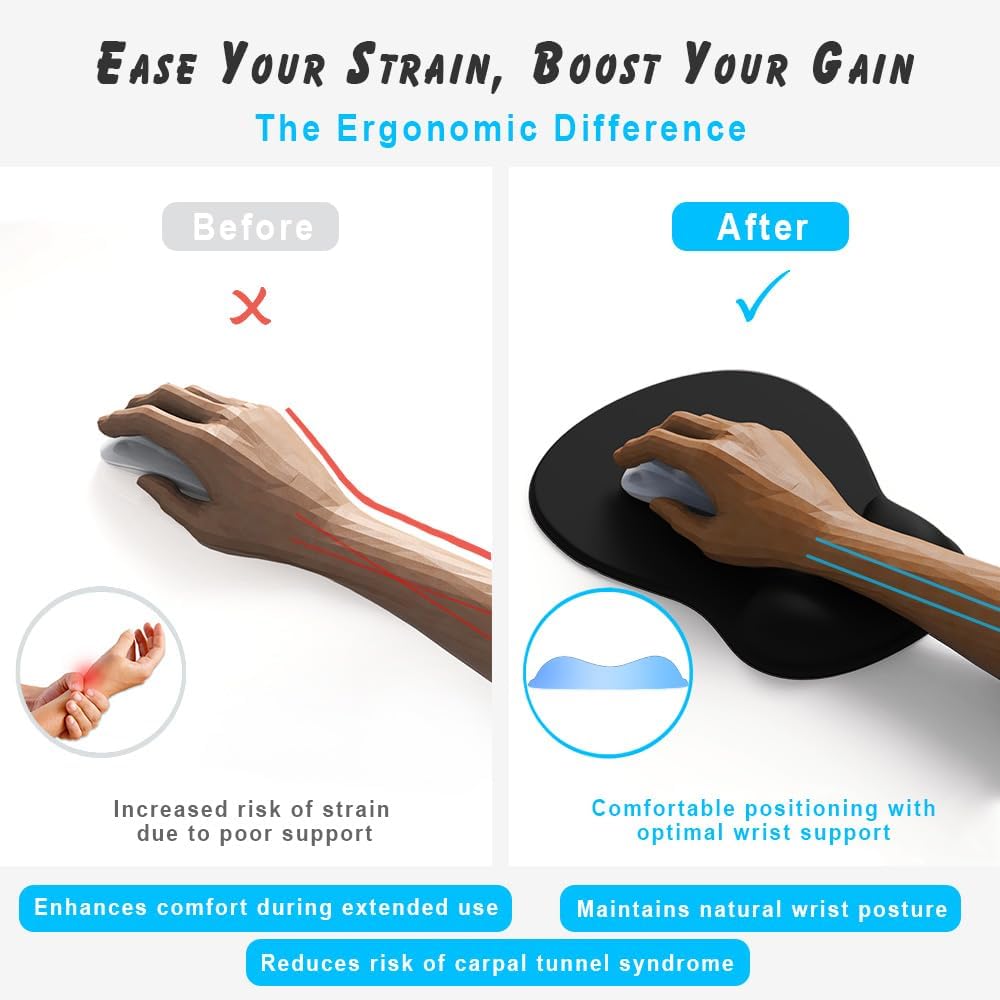 ErgoComfort Gel Wrist Resting |  Mouse Pad-Ergonomic Support-Non-Slip