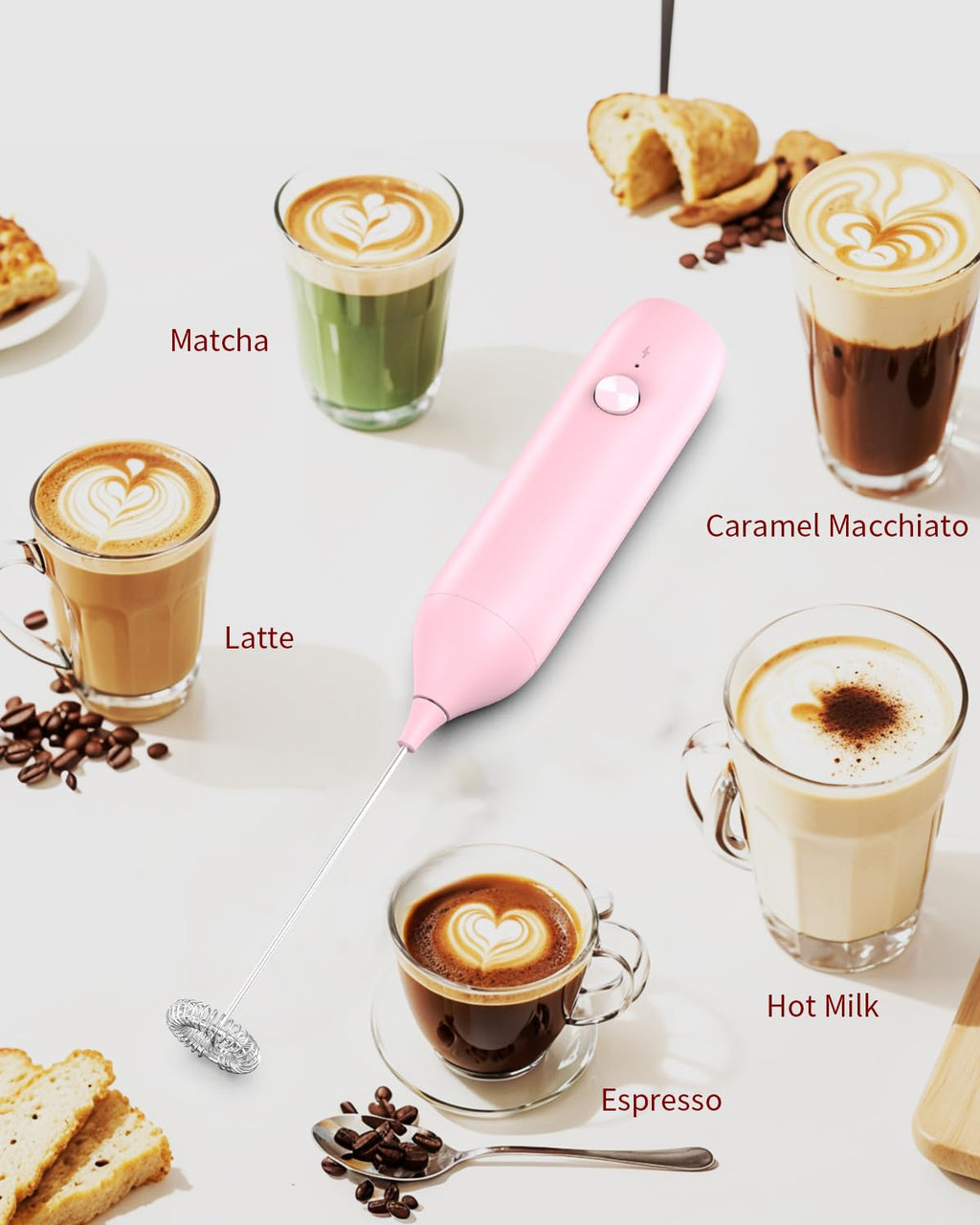 CIRCLE JOY Rechargeable Milk Frother Handheld, Dual Coil Whisk Head Electric Coffee Frother, Portable Hand Frother Wand Drink Mixer for Matcha Lattes Cappuccino, Kitchen Gifts, Black
