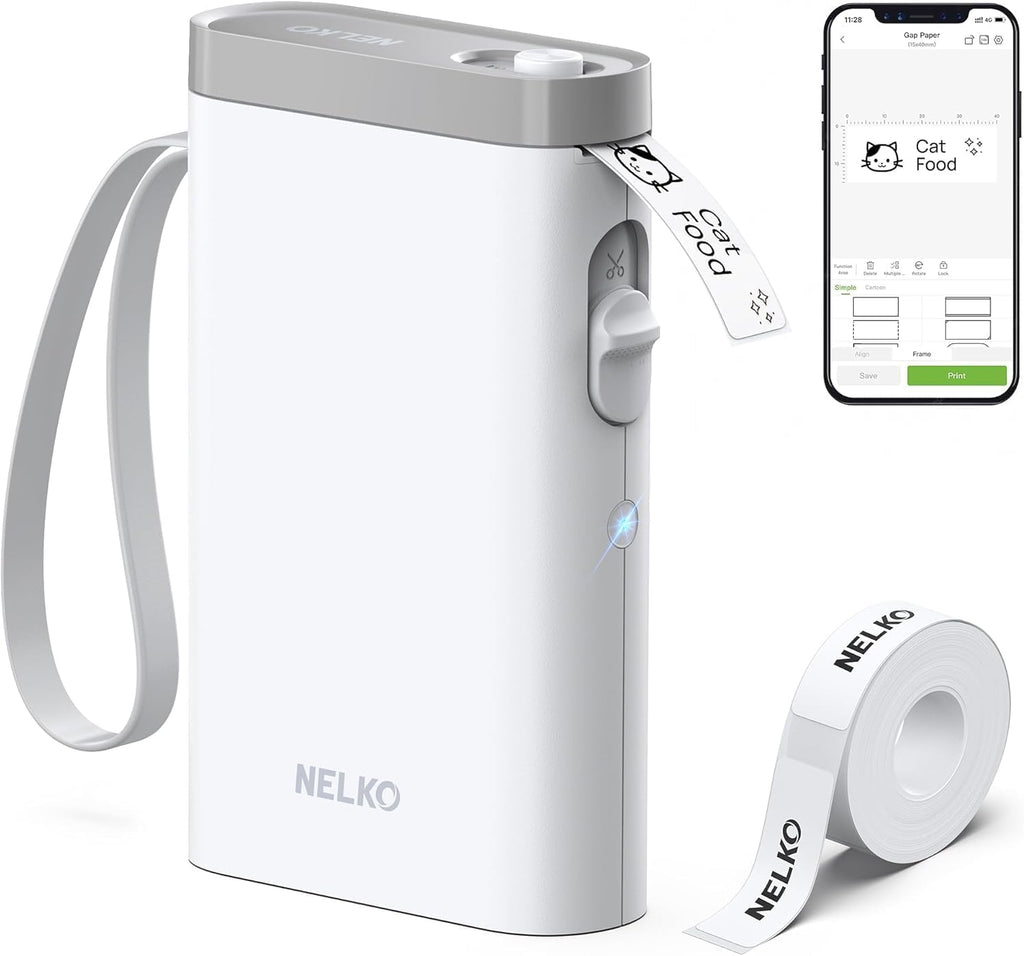 Nelko P21 Label Maker Machine with Tape, Bluetooth Label Printer, White