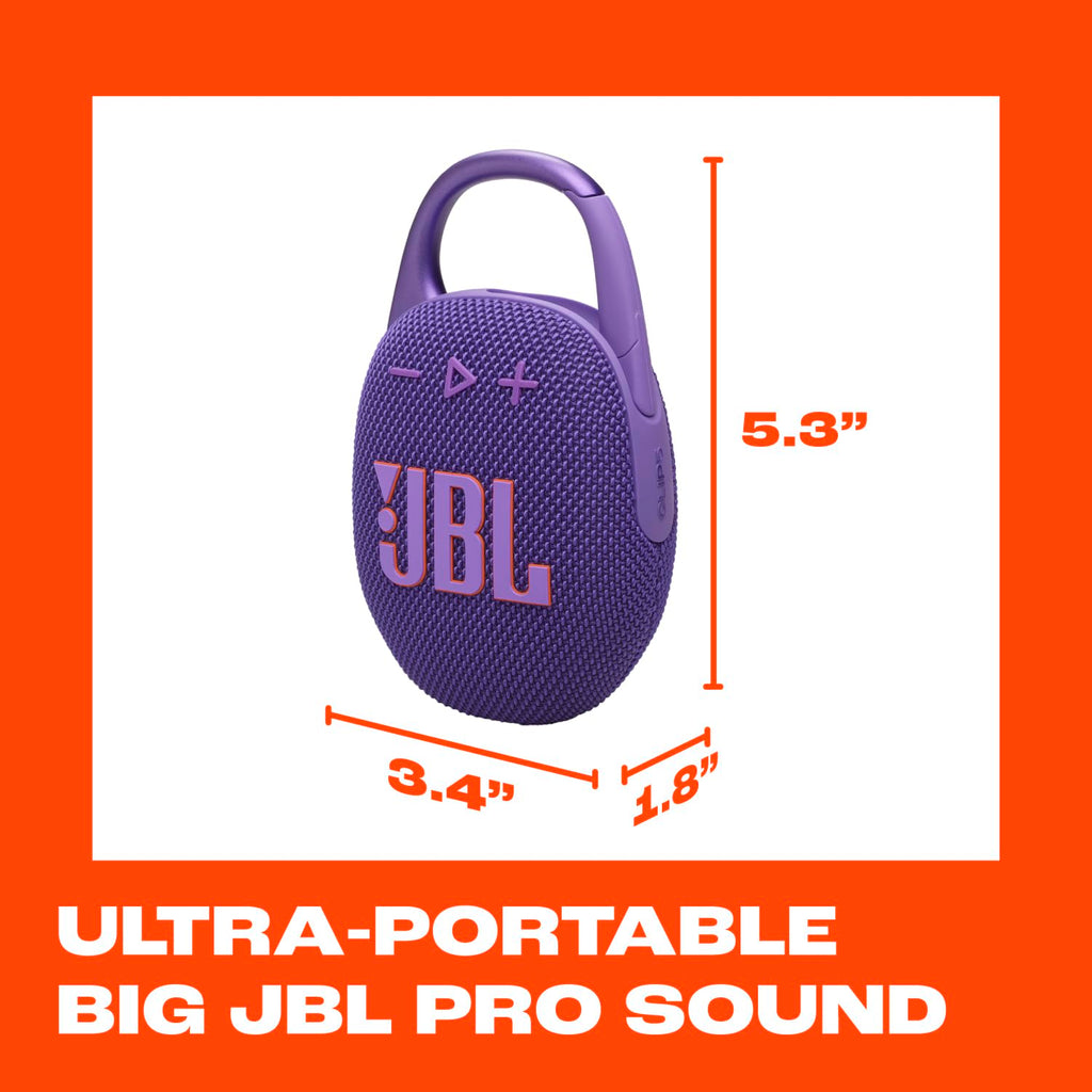 JBL Clip 5 - Ultra-Portable, Waterproof & Dustproof Bluetooth Speaker, Big JBL Pro Sound with Punchy bass, Integrated Carabiner, Up to 12 Hours of Play, Made in Part with Recycled Materials (Black)