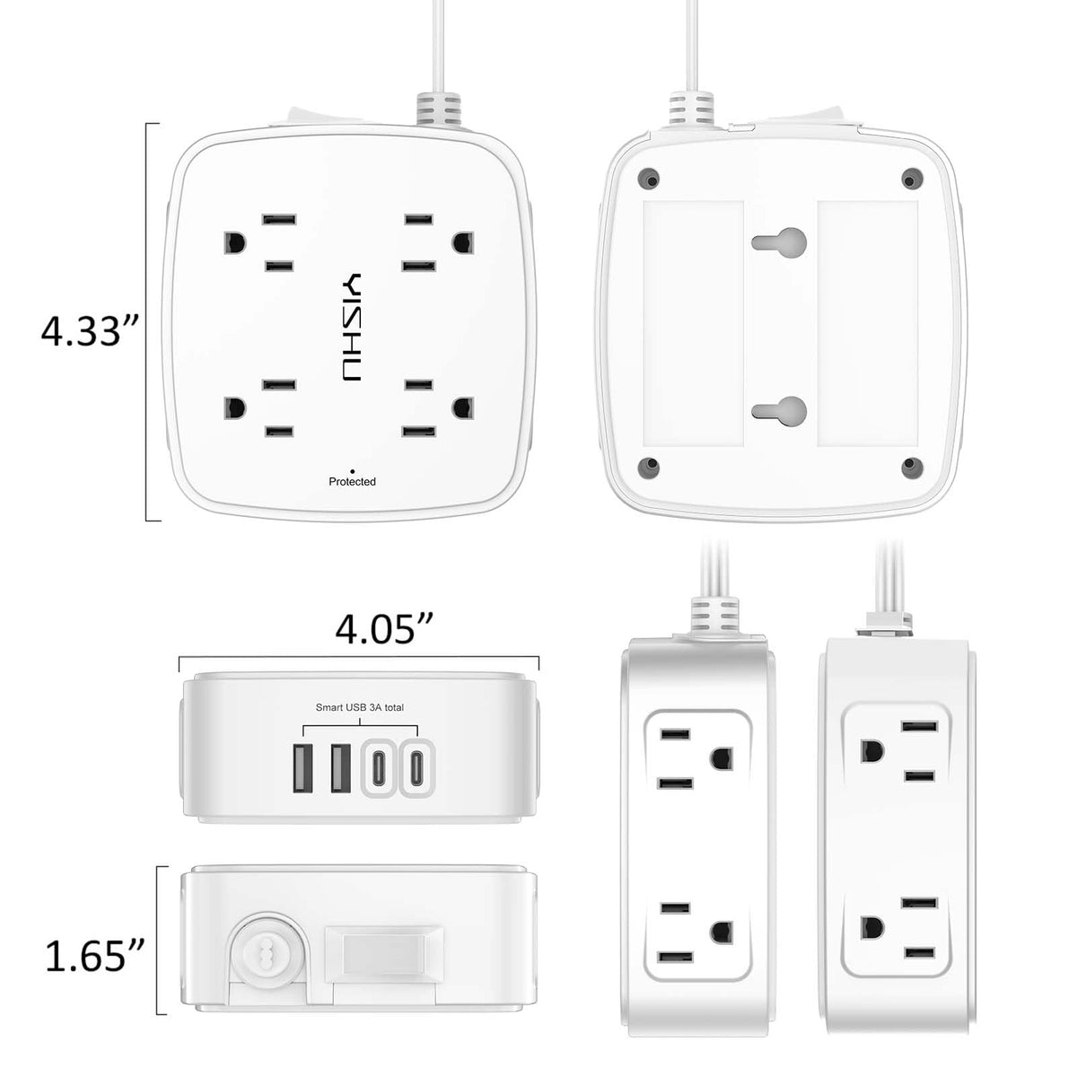 YISHU 6Ft Surge Protector Power Strip with 8 Widely Outlets & 4 USB Ports