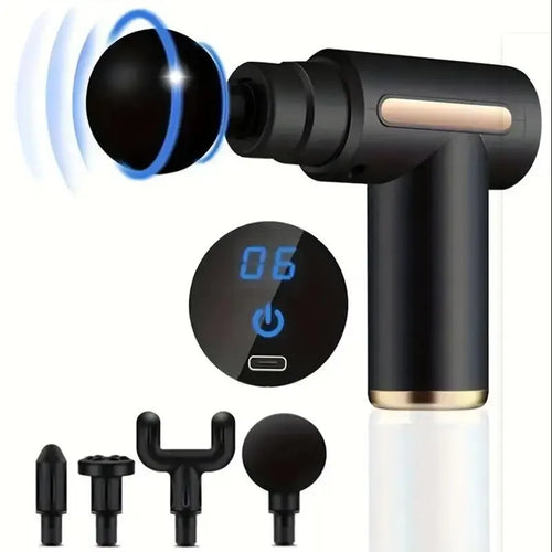 6 speed powerful Black massage gun with various  attachments included