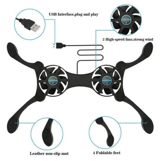 Dual USB Cooling Fan Pad Foldable Slim Fans For Laptops or PC’s