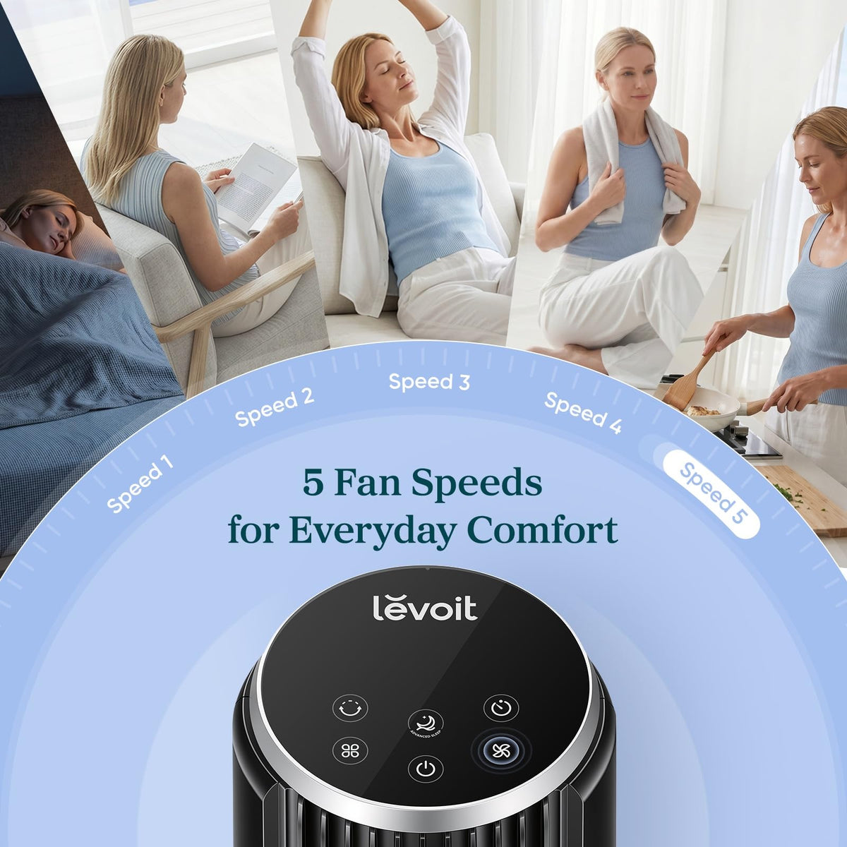 Levoit Tower Fan for Bedroom, Standing Fan with 36”-47” Adjustable Height
