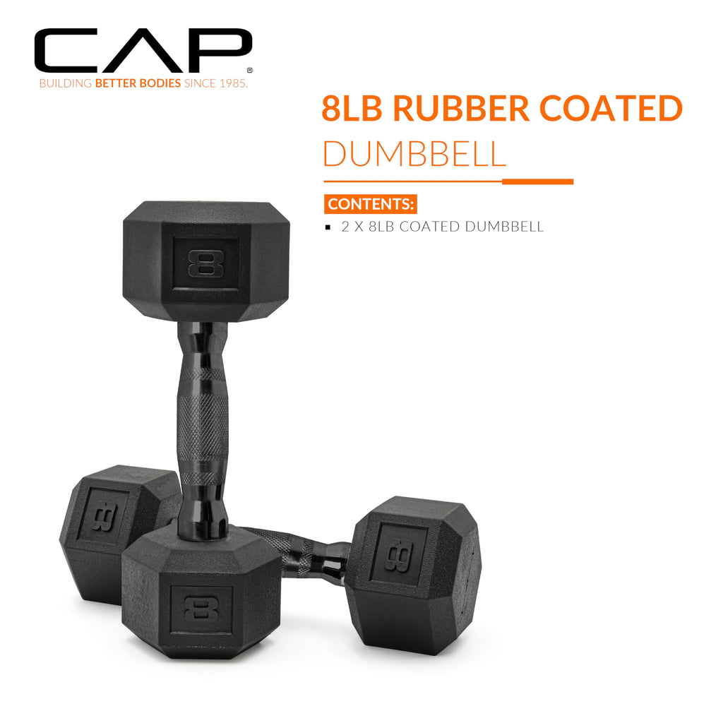 CAP Rubber Coated Dumbbell Weights for Strength Training, Anti-Roll Hex