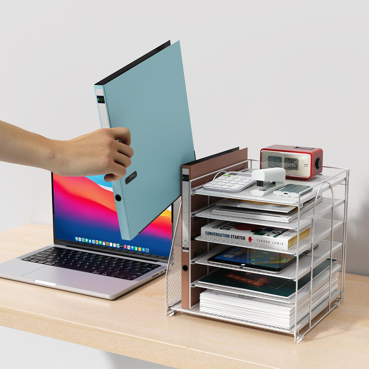 Paper Organizer With Magazine Holder | (Black, 4-Tier)
