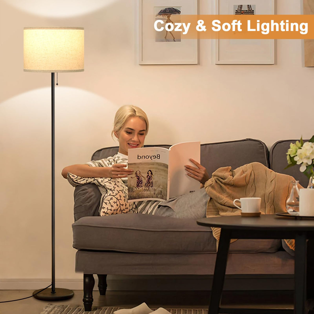 Modern Floor Lamp Simple Design with White Shade & Foot Pedal Switch