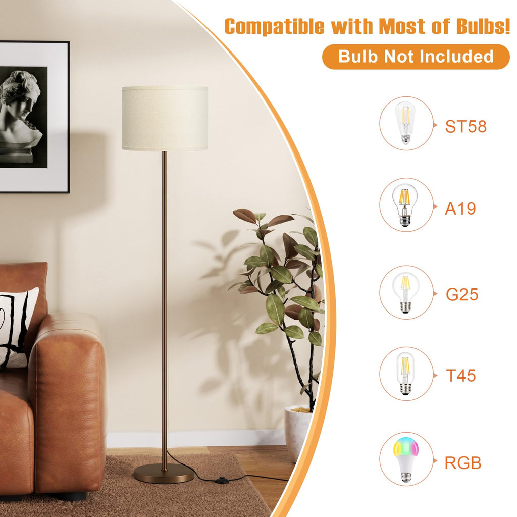Modern Floor Lamp Simple Design with White Shade & Foot Pedal Switch