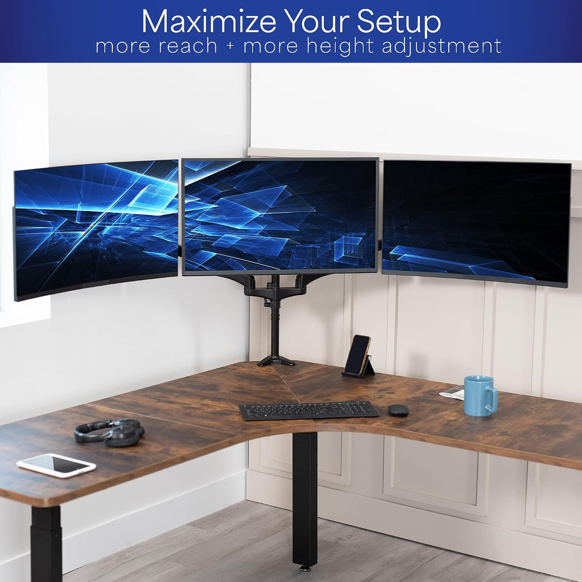 Triple Pneumatic Monitor Mount for 3 Screens up to 32 inches,