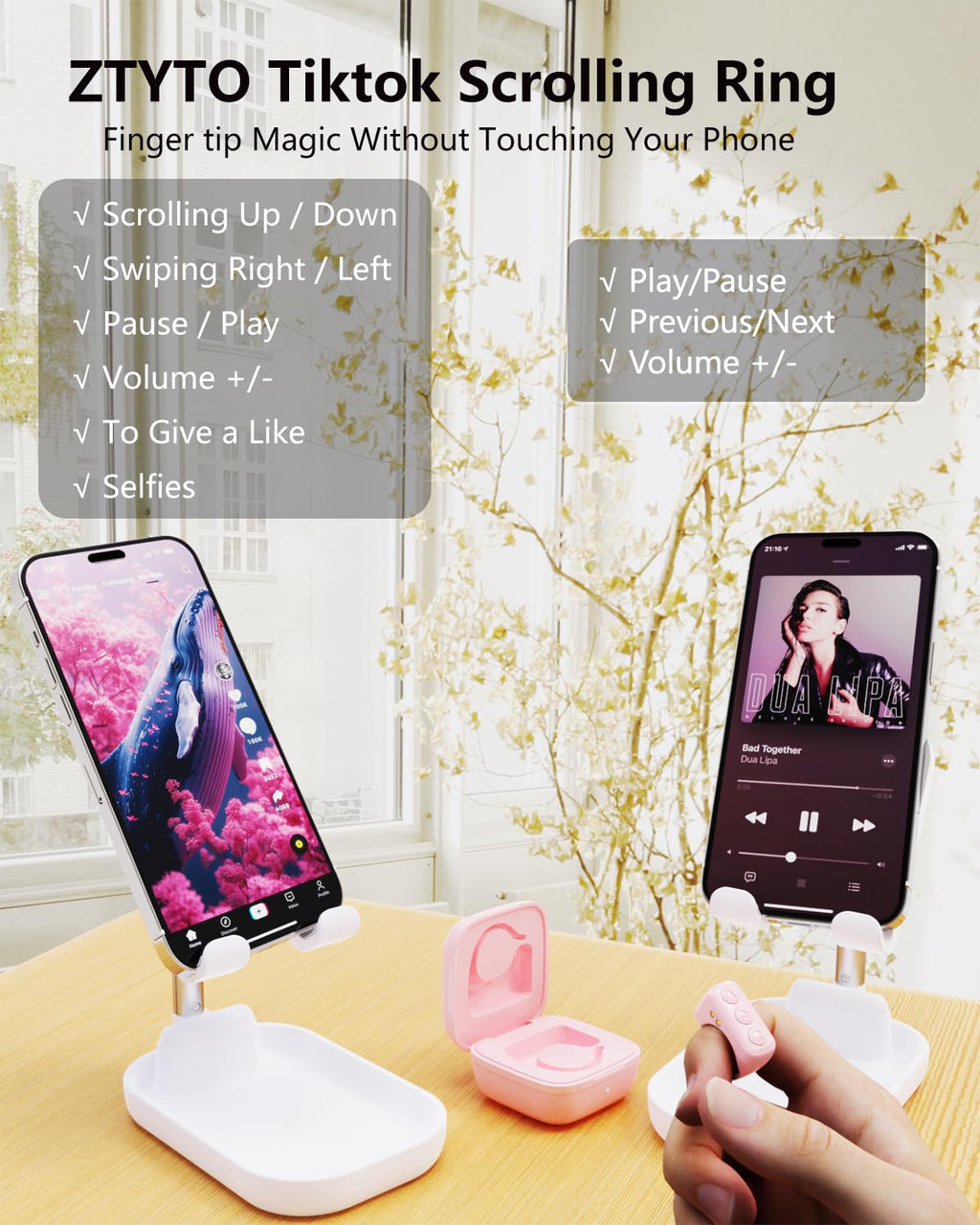 Tiktok Scrolling Ring for iPhone/Android,Bluetooth Page Turner for Kindle App,Remote Control for Camera/Video Recording/Music Player (Black)