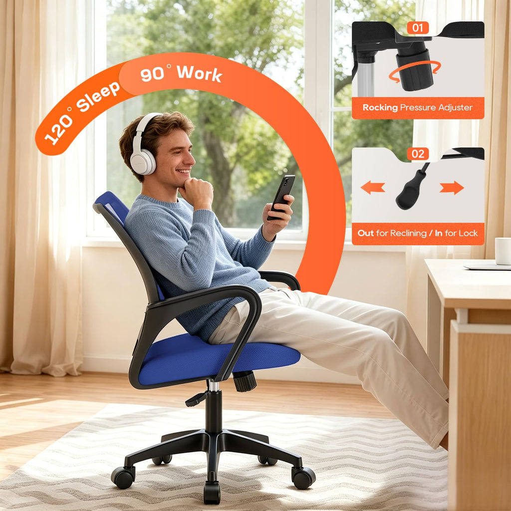Ergonomic Office Chair | Mid-Back Swivel Desk Chair | with Lumbar Support