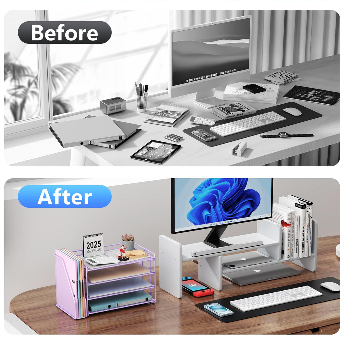 Paper Organizer With Magazine Holder | (Black, 4-Tier)