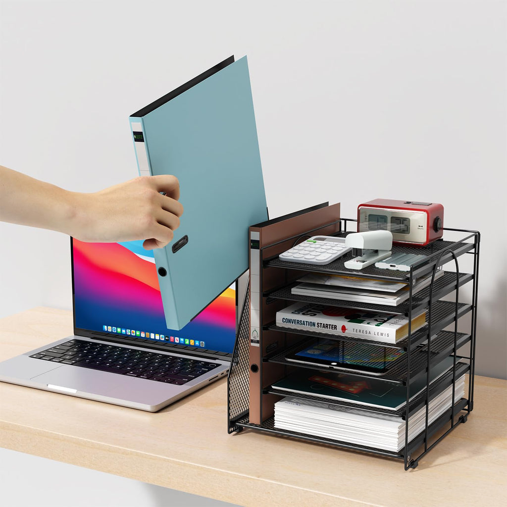 Paper Organizer With Magazine Holder | (Black, 4-Tier)