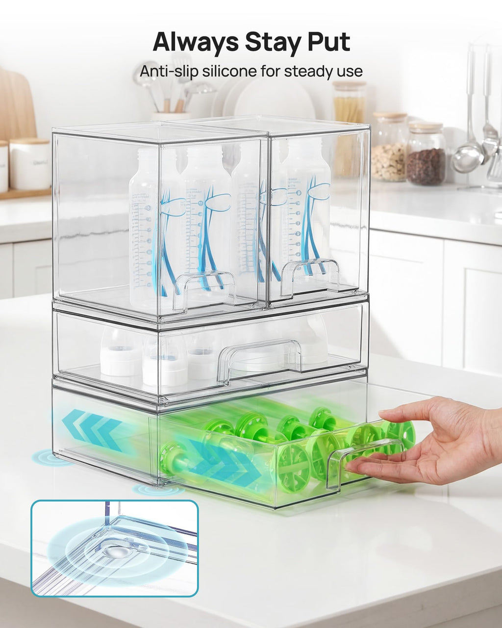 Clear Stackable Storage Drawers Set of 5, Plastic Organizer Bins |
