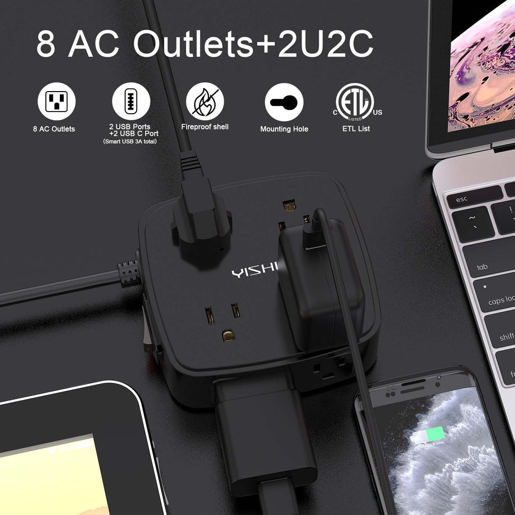 YISHU 6Ft Surge Protector Power Strip with 8 Widely Outlets & 4 USB Ports