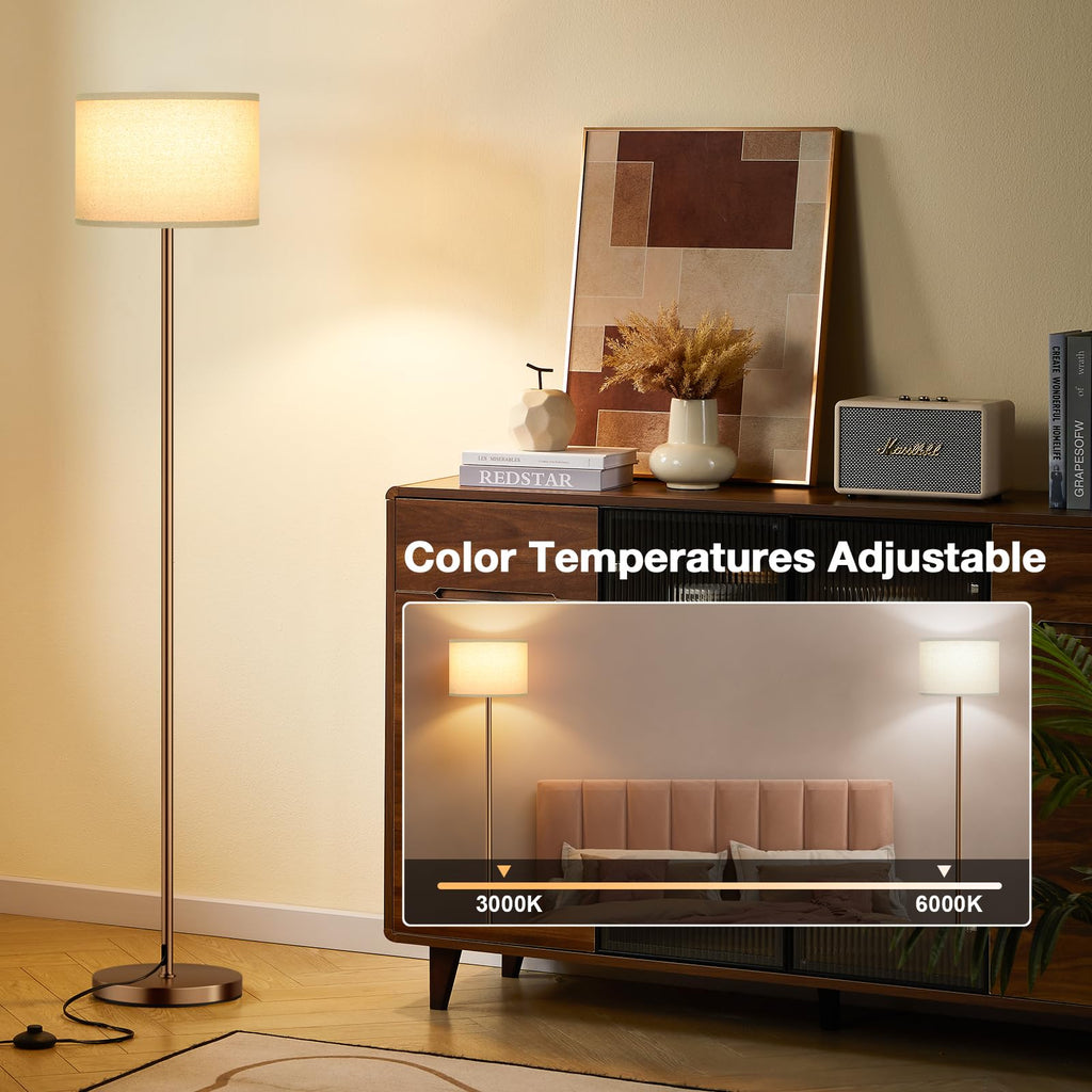 Modern Floor Lamp Simple Design with White Shade & Foot Pedal Switch