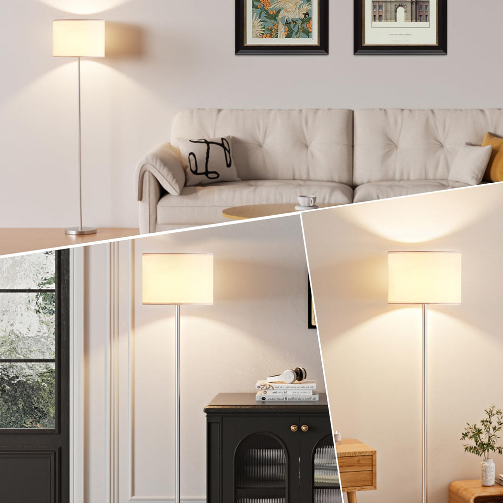 Modern Floor Lamp Simple Design with White Shade & Foot Pedal Switch