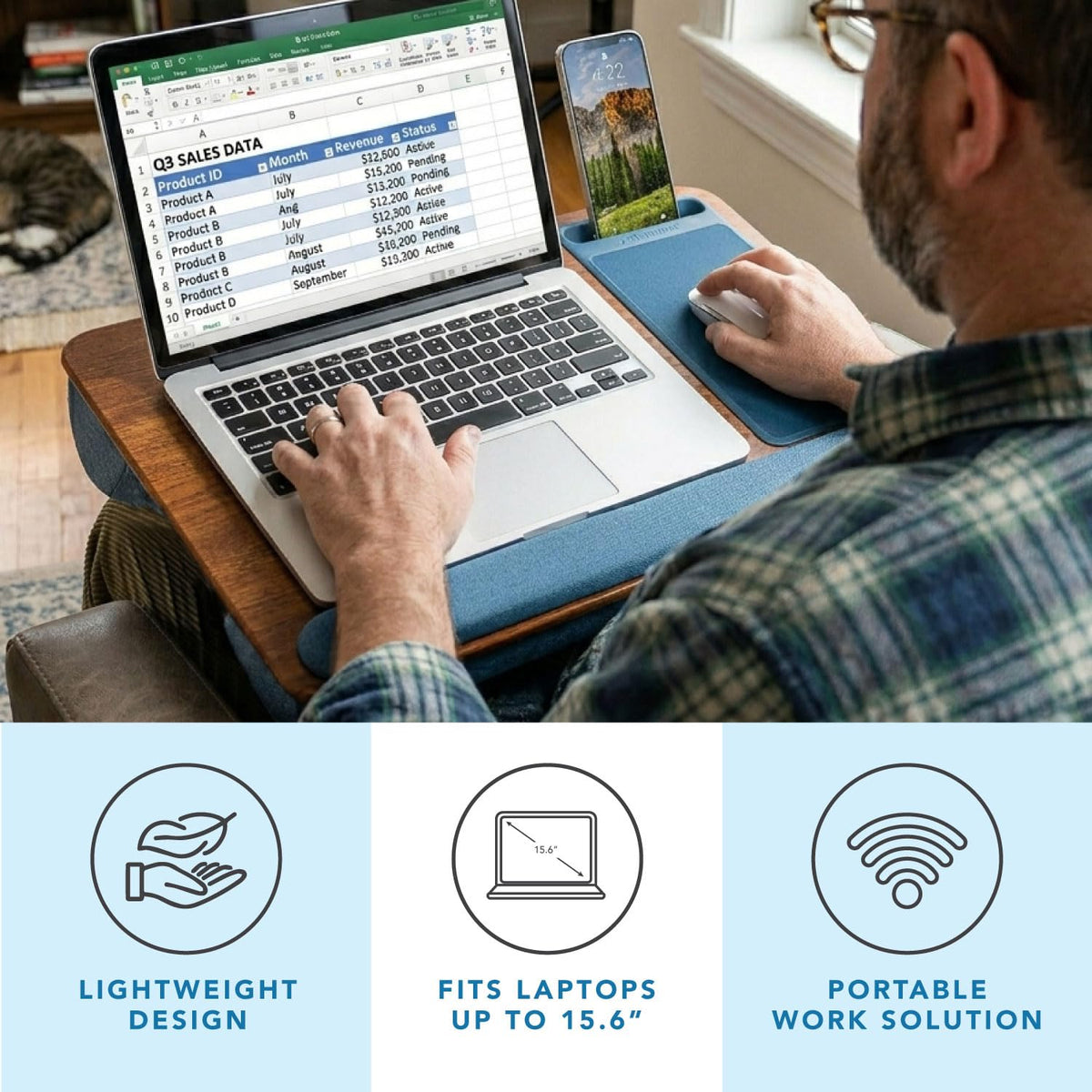 LAPGEAR Home Office Lap Desk – Black Carbon, Fits 15.6” Laptops