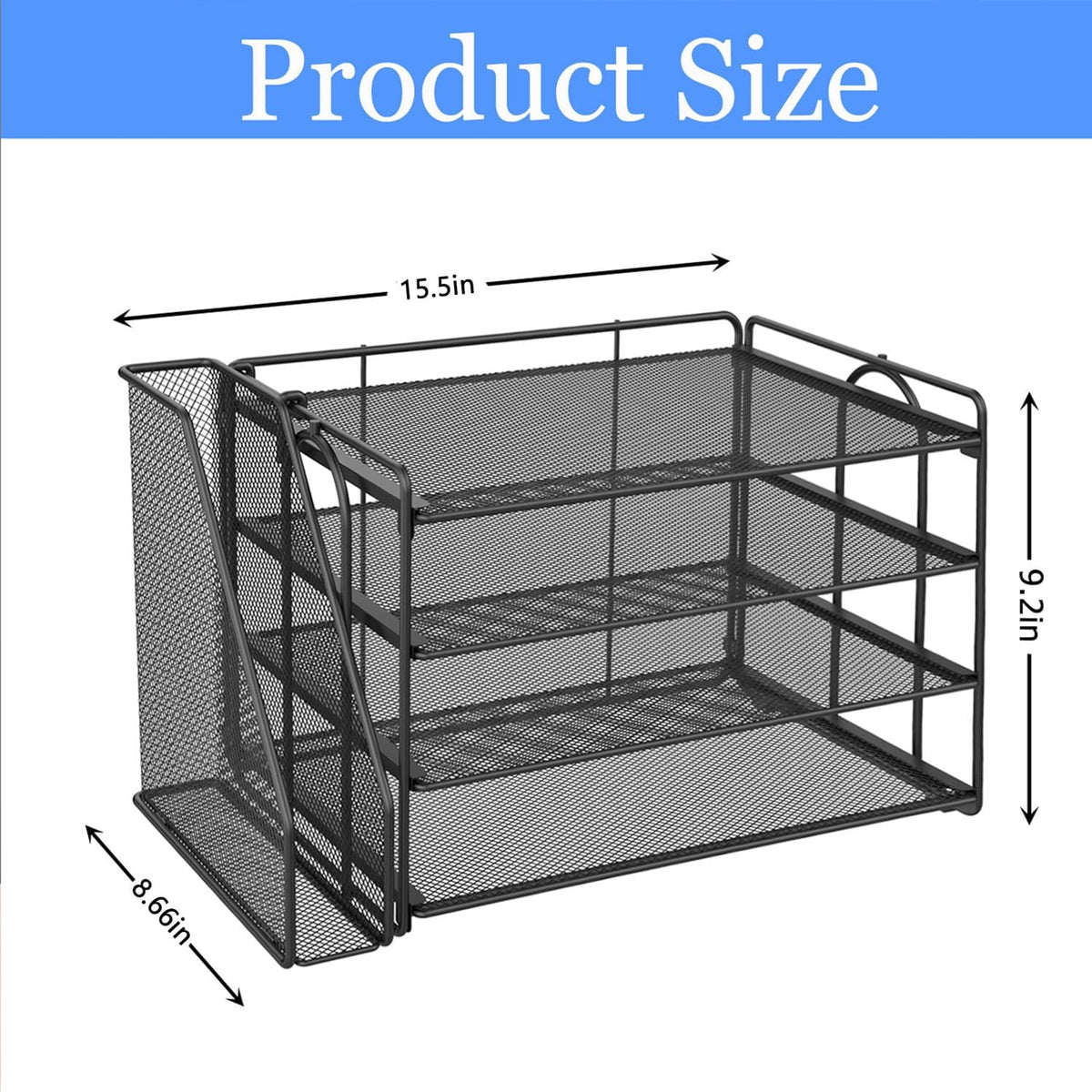 Paper Organizer With Magazine Holder | (Black, 4-Tier)