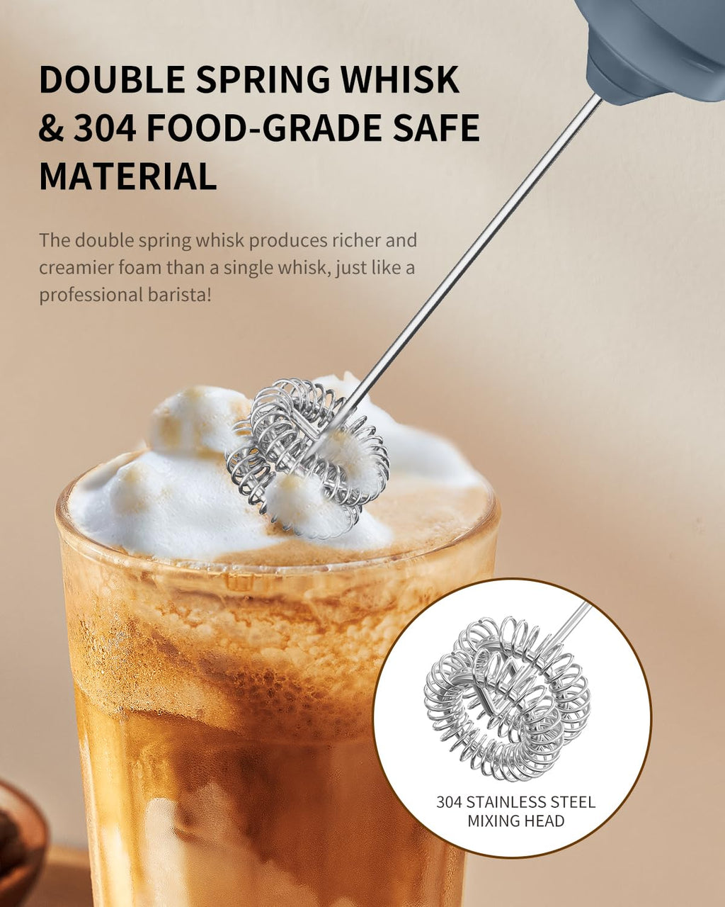 CIRCLE JOY Rechargeable Milk Frother Handheld, Dual Coil Whisk Head Electric Coffee Frother, Portable Hand Frother Wand Drink Mixer for Matcha Lattes Cappuccino, Kitchen Gifts, Black