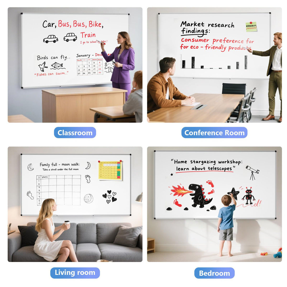 Magnetic Dry Erase Whiteboard, 46 x 33 Inch / 1 Magnetic Eraser, 2 Pens, Marker Tray, 6 Magnets