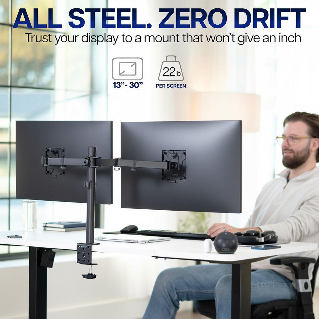 Dual Monitor Desk Mount, Holds 2 Computer Screens up to 30 inches