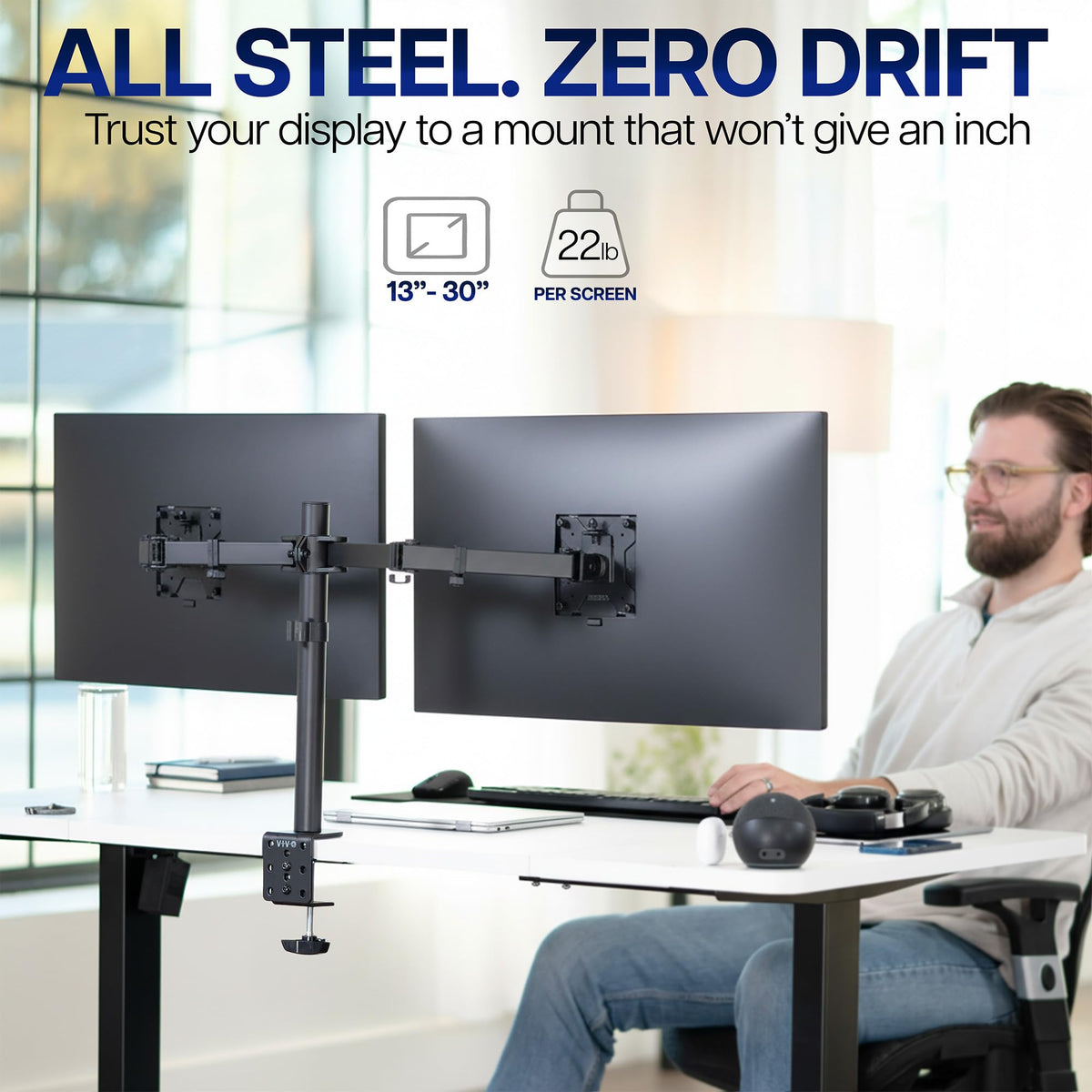 Dual Monitor Desk Mount, Holds 2 Computer Screens up to 30 inches