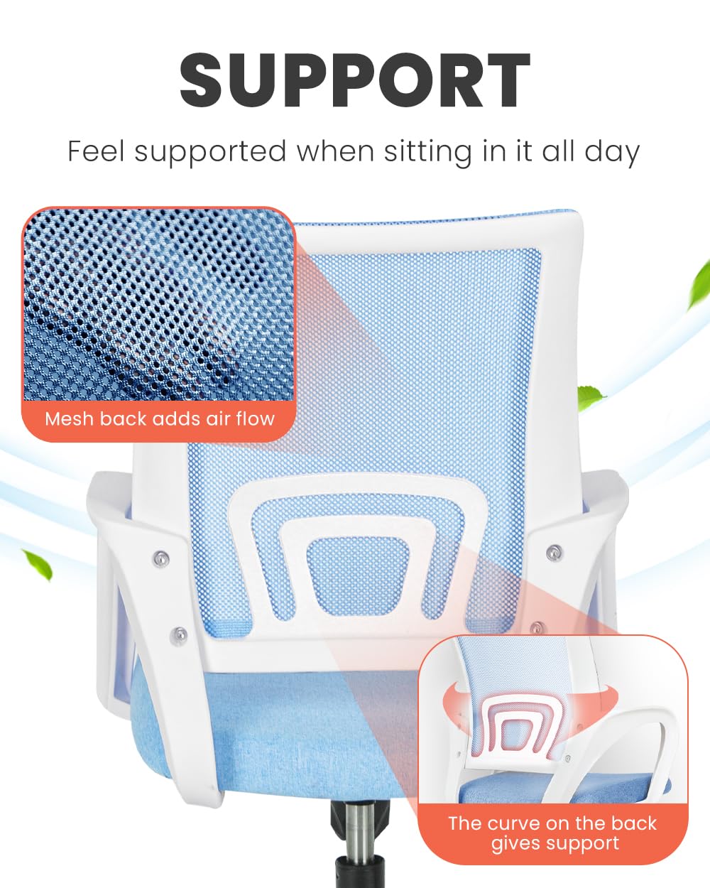 Office Computer Chair Ergonomic Mid-Back Mesh Desk