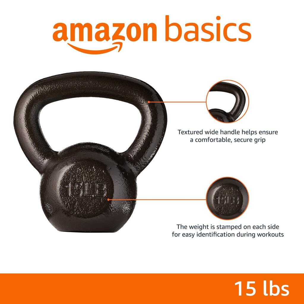 Amazon Basics Cast Iron Kettlebell for Strength Training | Black | 10lbs - 60lbs