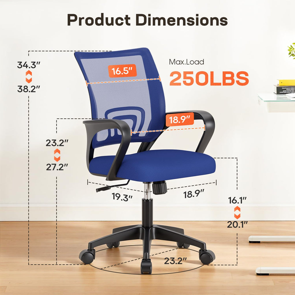 Ergonomic Office Chair | Mid-Back Swivel Desk Chair | with Lumbar Support