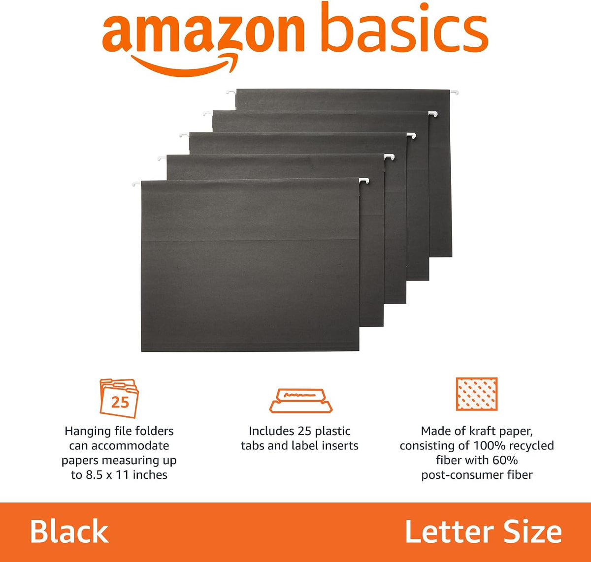 Amazon Basics Hanging File Folders with Adjustable Tabs, Sturdy Expandable Document Organizer, Letter Size 8.5x11 inch, Green, 25-Pack
